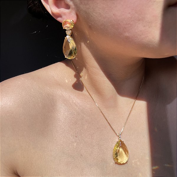 Conjunto Gota Yellow Banhado a Ouro