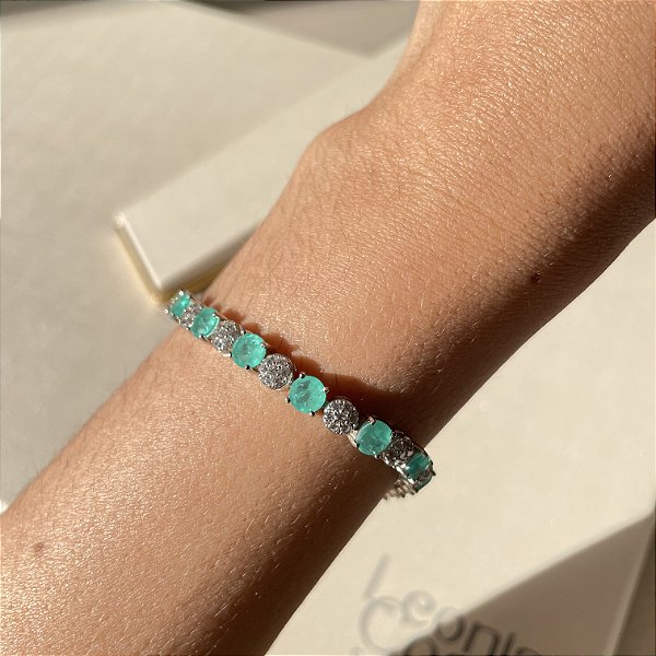 Pulseira Riviera Turmalina Fusion e Cristal Cravejado Banhado a Ródio Branco