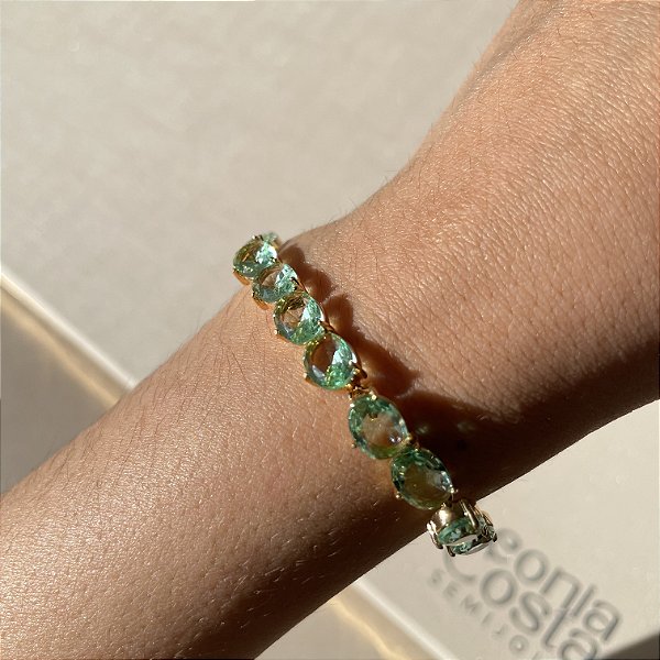Pulseira Oval Verde Menta Banhado a Ouro