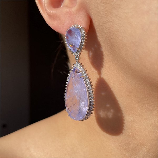 Brinco Lavanda Fusion Banhado a Ródio Branco