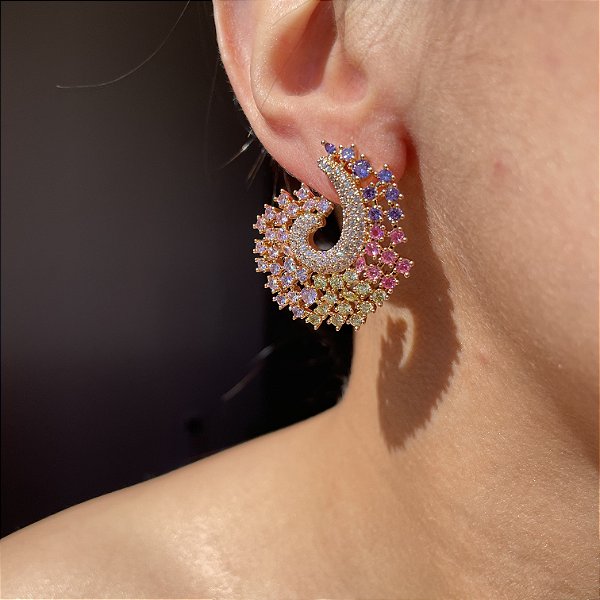 Brinco Curvo Colors Banhado a Ouro