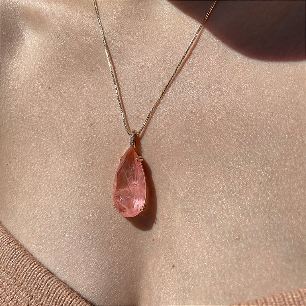 Colar Gota Coral Fusion Banhado a Ouro