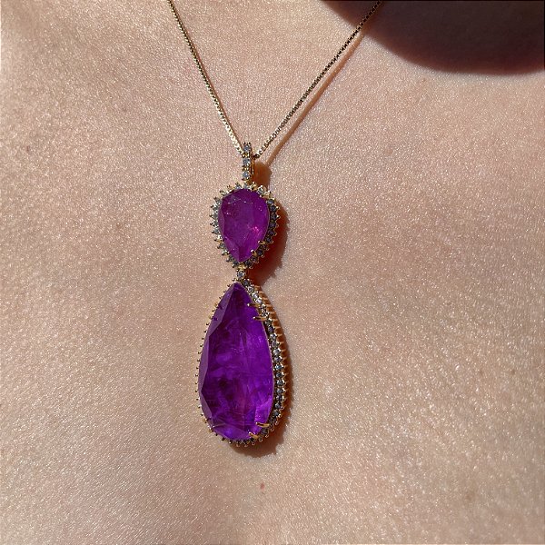 Colar Duas Gotas Ultraviolet Fusion Banhado a Ouro