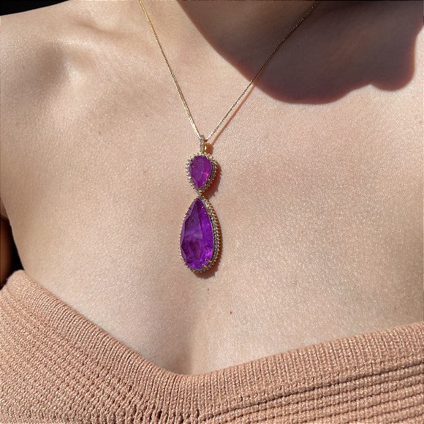 Colar Duas Gotas Ultraviolet Fusion Banhado a Ouro