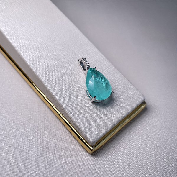 Pingente Gota Turmalina Fusion Banhado a Ródio Branco