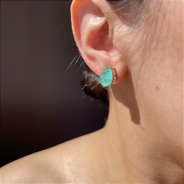 Brinco Gota Tam. PP Solitário Turmalina Fusion Banhado a Ouro