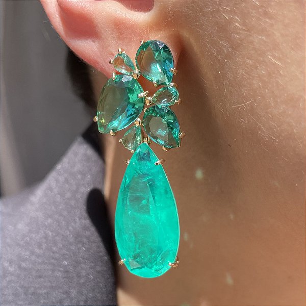 Brinco Luxo Gota Turmalina Fusion Banhado a Ouro