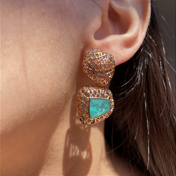 Brinco Organic Aramado Turmalina Fusion Banhado a Ouro