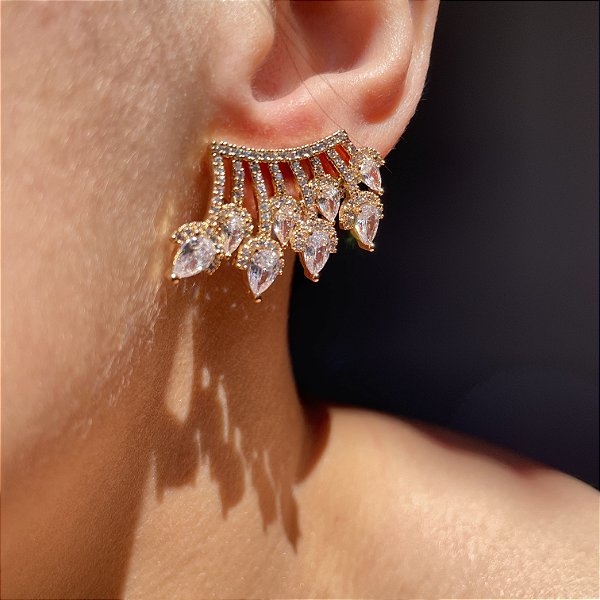 Brinco Ear Cuff Gotas Decrescente Banhado a Ouro