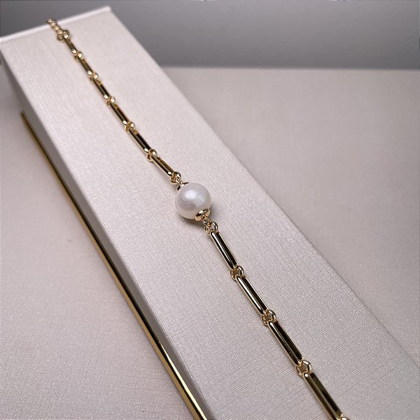 Pulseira Elos Pérola Água Doce Banhado Ouro