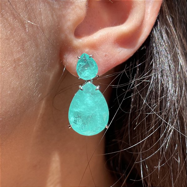 Brinco Gota Dupla Turmalina Fusion Banhado a Ródio Branco