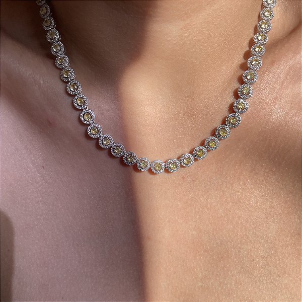 Colar Riviera Luxo Ponto de Luz Yellow Banhado a Ródio Branco