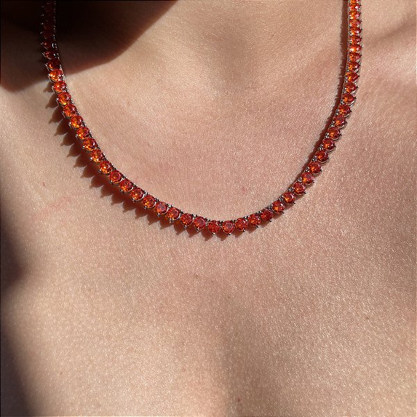 Colar Riviera Laranja Banhado a Ródio Branco