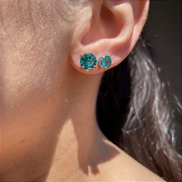 Trio de Brincos Turmalina Ponto de Luz Banhado a Ródio Branco