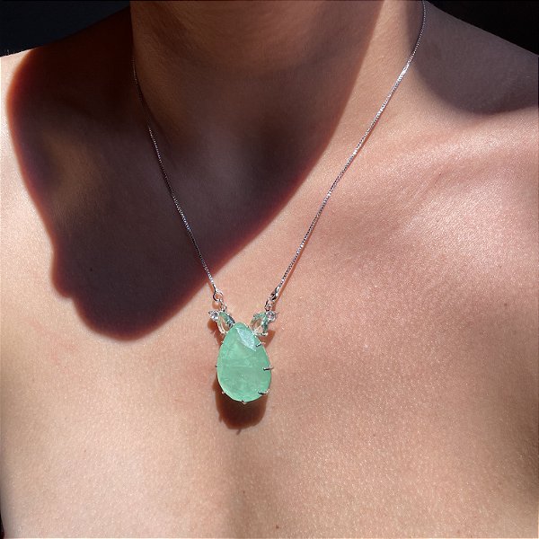 Colar Gota Greenery Fusion Banhado a Ródio Branco