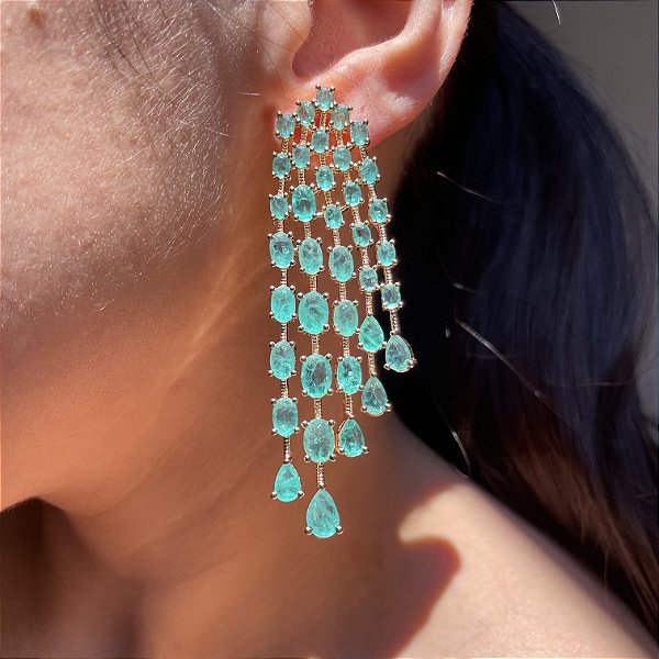 Brinco Maxi Franja Oval Turmalina Fusion Banhado a Ouro