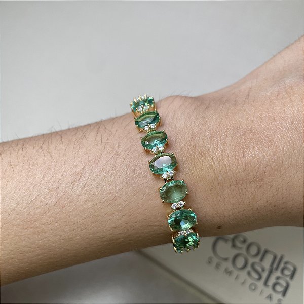 Pulseira Riviera Gotas Turmalina Banhado a Ouro