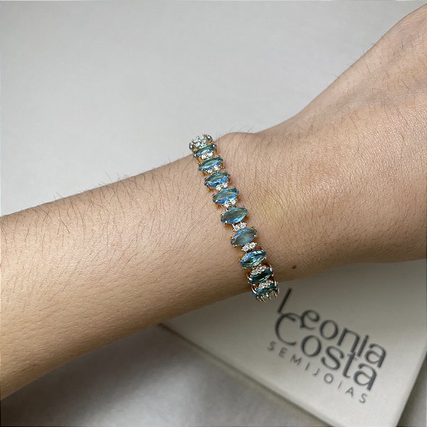 Pulseira Riviera Navetes Azul Banhado a Ouro
