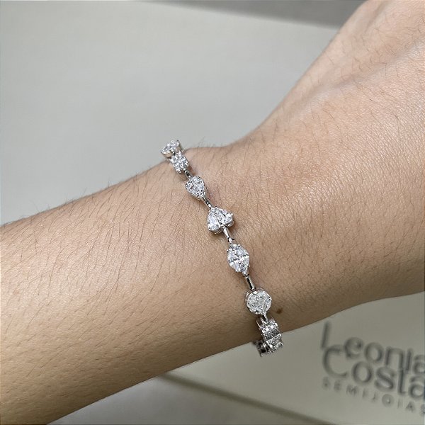 Pulseira Riviera Formas Geométricas Cristal Banhado a Ródio Branco