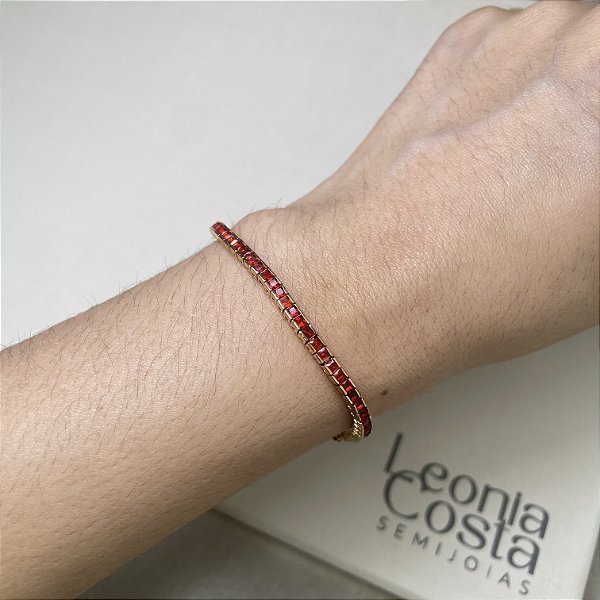 Pulseira Riviera Rubi Cravação Inglesa Banhado Rosê