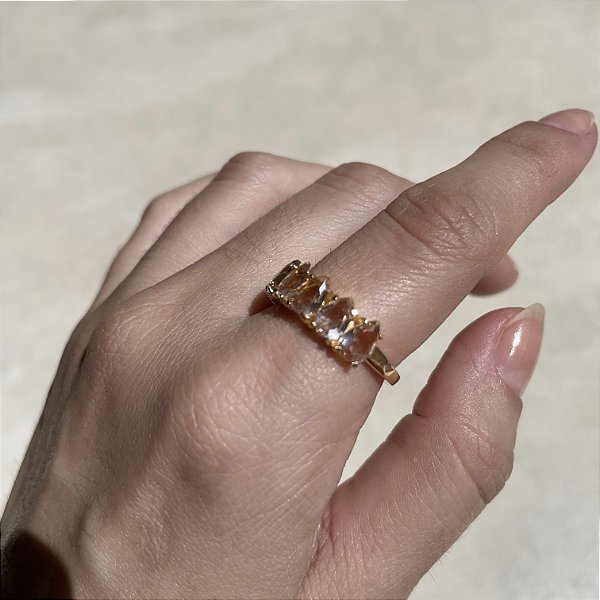 Anel Meia Aliança Gotas Morganita Banhado a Ouro - Aro Regulável