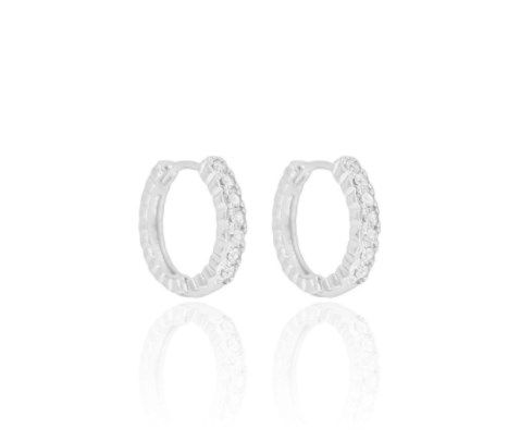 Brinco Argola Zircônias Cravejadas em Ródio Branco
