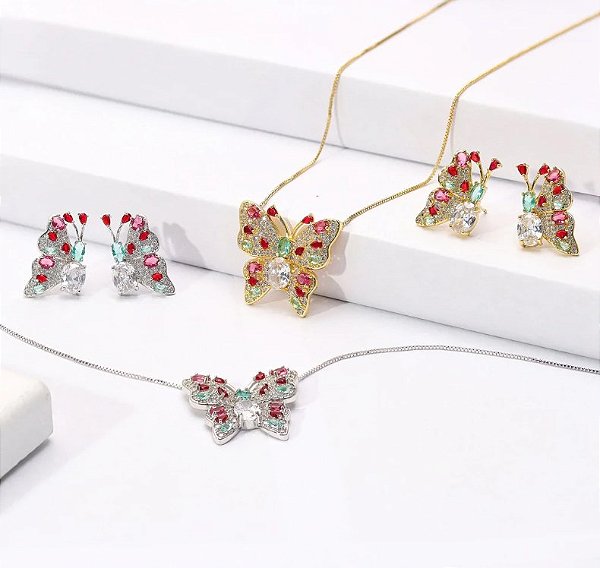 Conjunto Borboleta Cravejado
