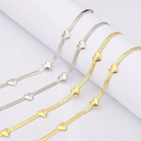 Colar Choker Fita com Corações