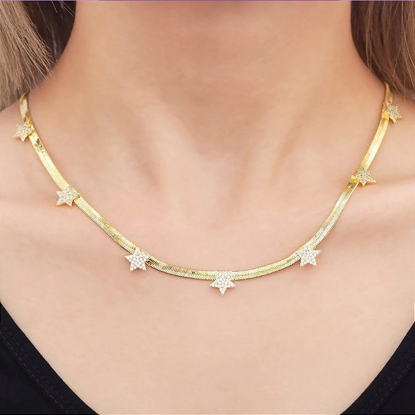 Colar Fita Com Estrelas
