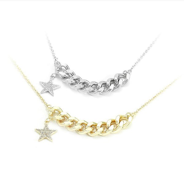 Colar Pingente Estrela Cravejada