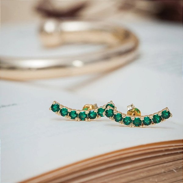 Brinco Ear Cuff Zircônias Esmeralda