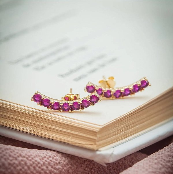 Brinco Ear Cuff Zircônias Pink