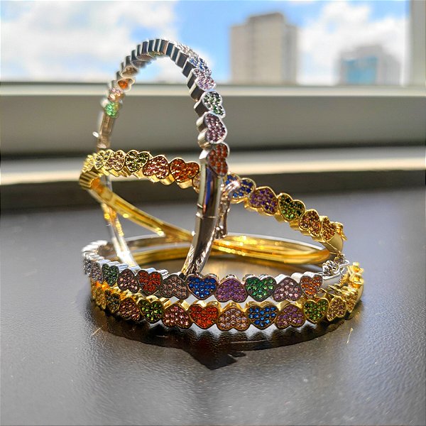 Bracelete Corações Cravejados