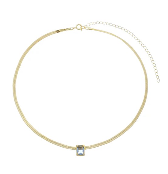 Colar Choker Malha Fita com Cristal Tanzanita
