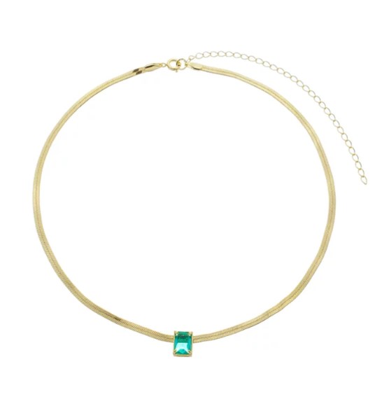 Colar Choker Malha Fita com Cristal Turmalina