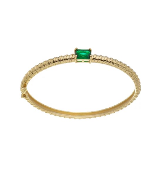 Bracelete Texturizado com Cristal Esmeralda