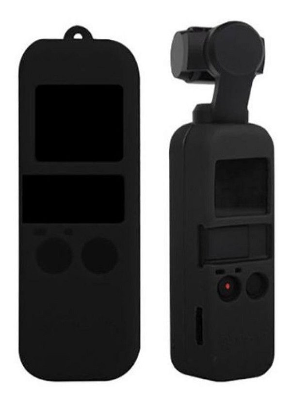 Capa Case Silicone Preto + Cordão Para Dji Osmo Pocket