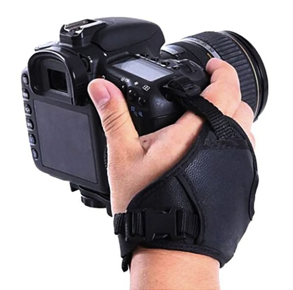 Alça Suporte Mão Pulso Acolchoada Couro Câmera Dslr
