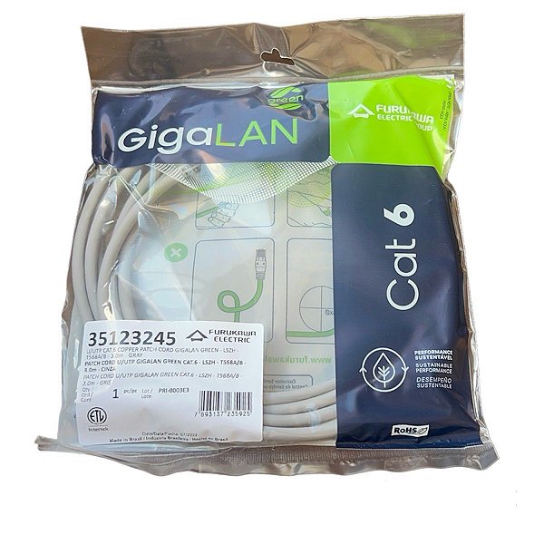 Patch Cord Cat6 Furukawa LSHZ Cinza 3m Cabo de rede