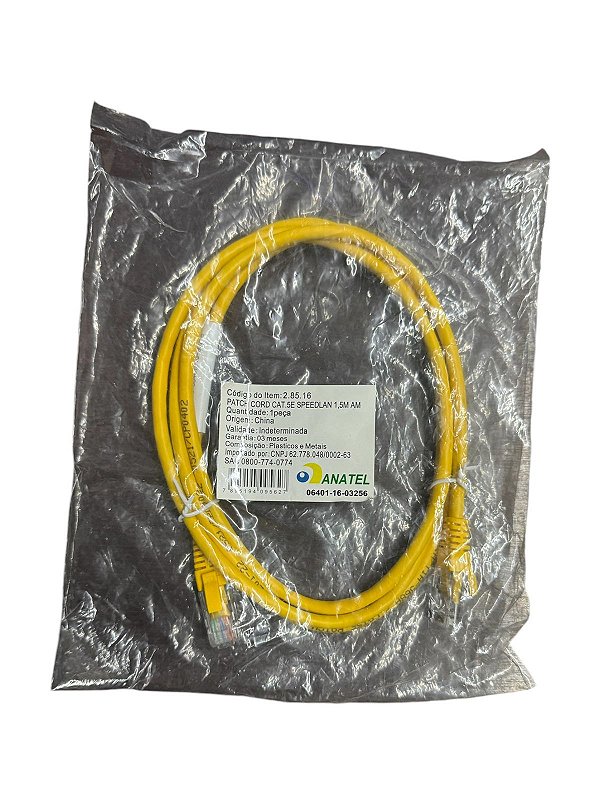 Cabo de Rede Patch Cord CAT.5E Speedlan - 1,5m - Homologado pela Anatel