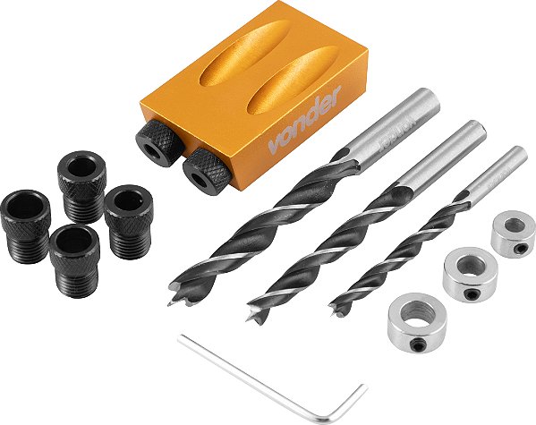 JOGO DE GABARITO DE FURAÇÃO EM ÂNGULO PARA MARCENEIRO, COM 14 PEÇAS, VONDER