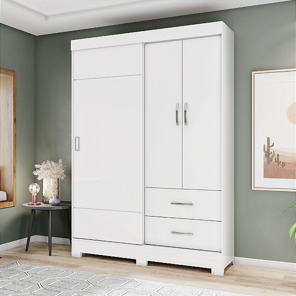 ROUPEIRO BRIZ B59-66 03 PORTAS 02 GAVETAS BRANCO/BRANCO/ROSA CHA