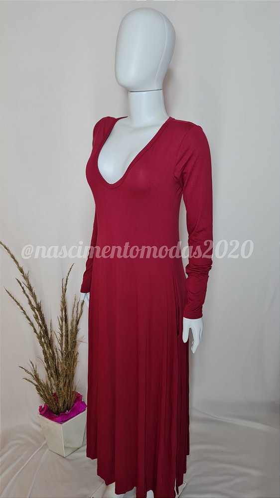 Vestido Gola V Manga Longa