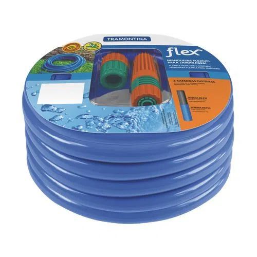 Mangueira Flex PVC 10m 2 Camadas Esguicho Azul Tramontina