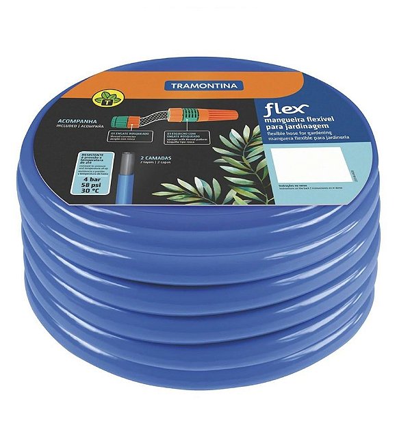 Mangueira Flex PVC 2 Camadas 25m Com Engate E Esguicho Azul
