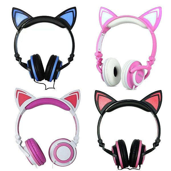 Headphone Fone Orelha Gato Colorido Led Smartphone Geek Gamer Gatinho