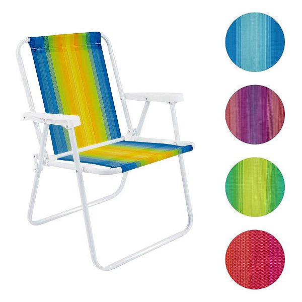 Cadeira Alta Para Praia Dobrável Aço Colorida MOR