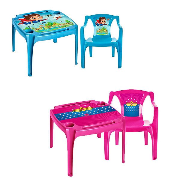 Kit Mini Mesa Infantil + 1 Cadeira Plástica Com Label