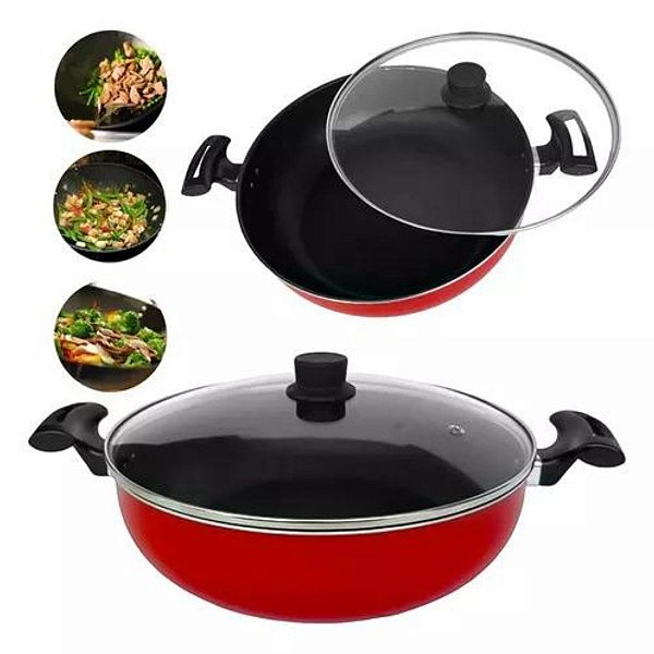 Panela Wok Caçarola Antiaderente AA TV N28 Cereja/Preta Mr Cook