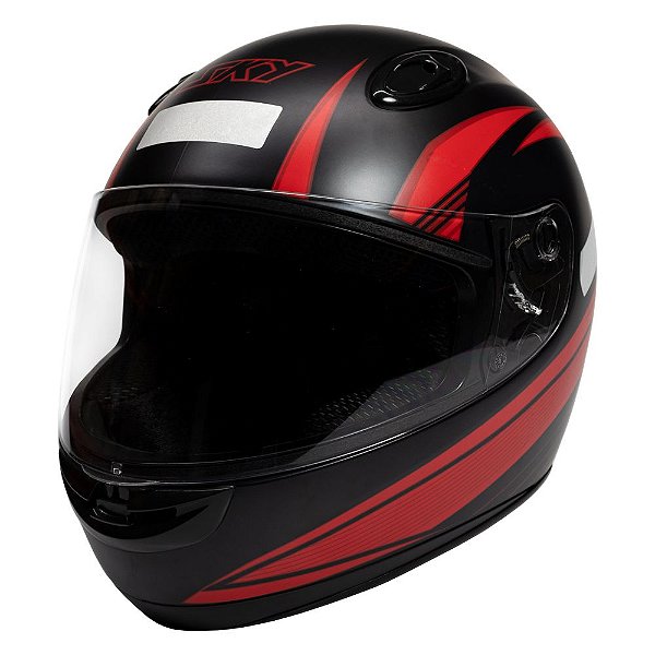 Capacete Sky Apolo Preto Fosco, Transf Vermelho 58